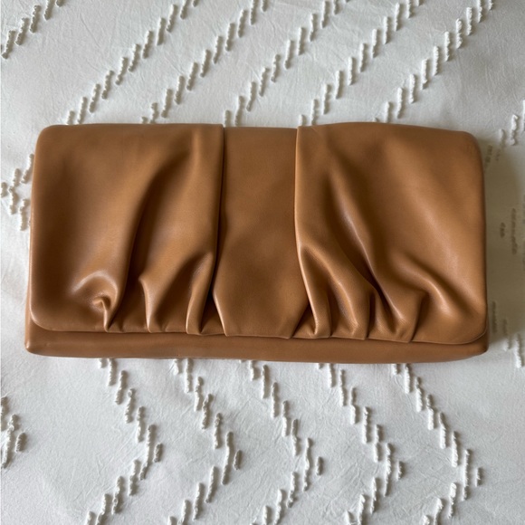 Express Handbags - Express Tan Gathered Leather Clutch